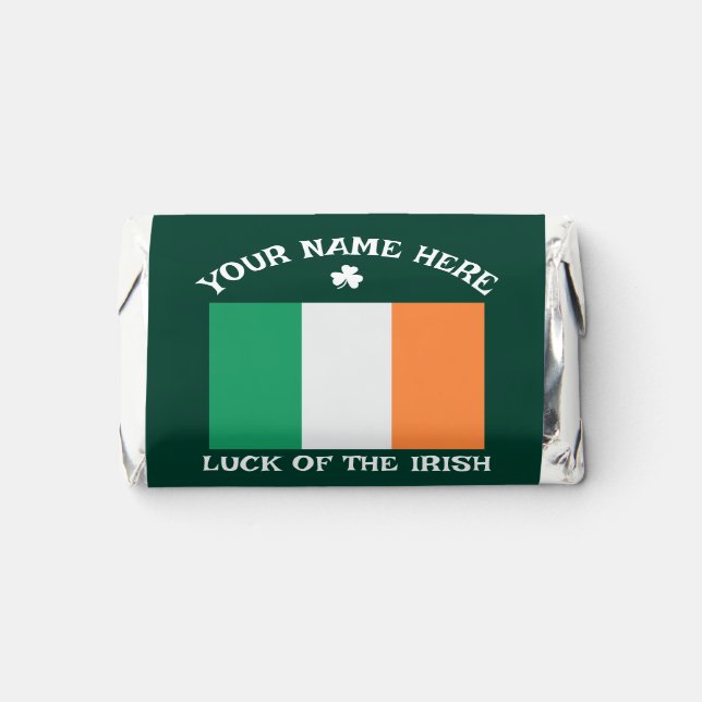 St Patrick's Day Ireland Flag Custom Name Shamrock Hershey's Miniatures (Front)