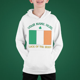 St Patrick's Day Ireland Flag Custom Name Shamrock Hoodie