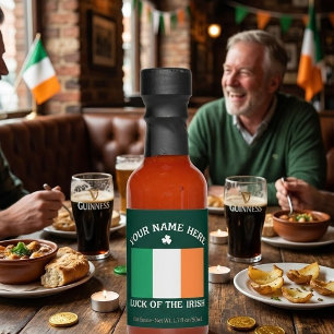 St Patrick's Day Ireland Flag Custom Name Shamrock Hot Sauces