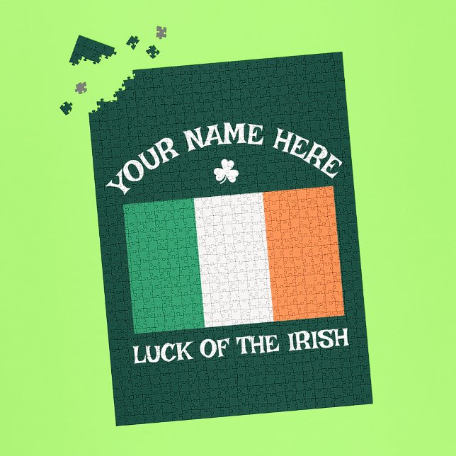 St Patrick's Day Ireland Flag Custom Name Shamrock Jigsaw Puzzle (Creator Uploaded)