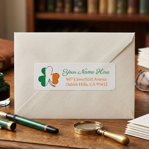 St Patrick's Day Ireland Flag Custom Name Shamrock Label