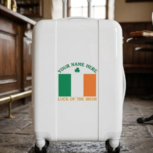 St Patrick's Day Ireland Flag Custom Name Shamrock Luggage