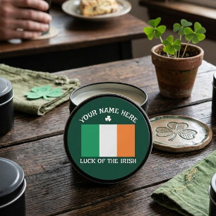 St Patrick's Day Ireland Flag Custom Name Shamrock Mini Candle Favors