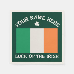 St Patrick's Day Ireland Flag Custom Name Shamrock Napkins