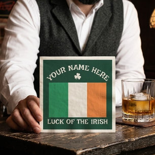 St Patrick's Day Ireland Flag Custom Name Shamrock Napkins