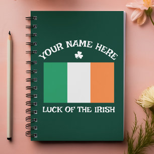 St Patrick's Day Ireland Flag Custom Name Shamrock Notebook