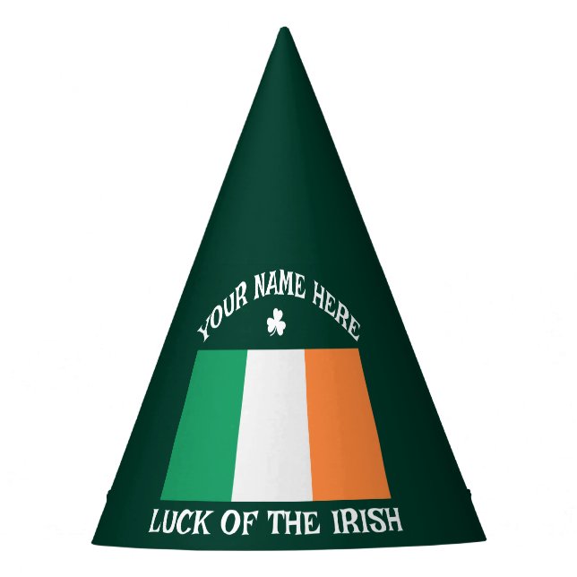 St Patrick's Day Ireland Flag Custom Name Shamrock Party Hat (Front)
