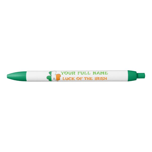 St Patrick's Day Ireland Flag Custom Name Shamrock Pen (Front)