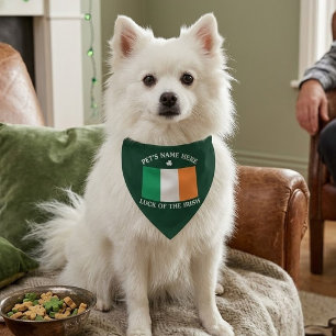 St Patrick's Day Ireland Flag Custom Name Shamrock Pet Bandana Collar
