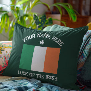 St Patrick's Day Ireland Flag Custom Name Shamrock Pillow Case