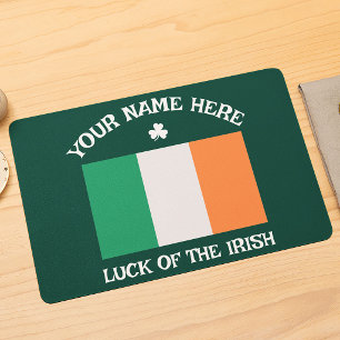 St Patrick's Day Ireland Flag Custom Name Shamrock Placemat