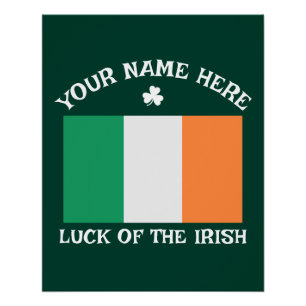 St Patrick's Day Ireland Flag Custom Name Shamrock Poster