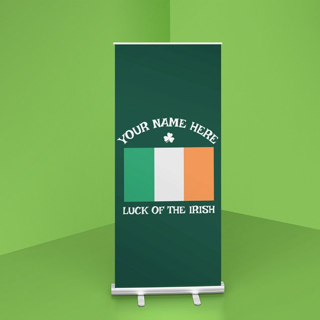 St Patrick's Day Ireland Flag Custom Name Shamrock Retractable Banner (Creator Uploaded)