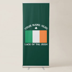 St Patrick's Day Ireland Flag Custom Name Shamrock Retractable Banner