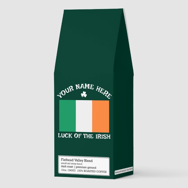 St Patrick's Day Ireland Flag Custom Name Shamrock Roasted Coffee (Front)