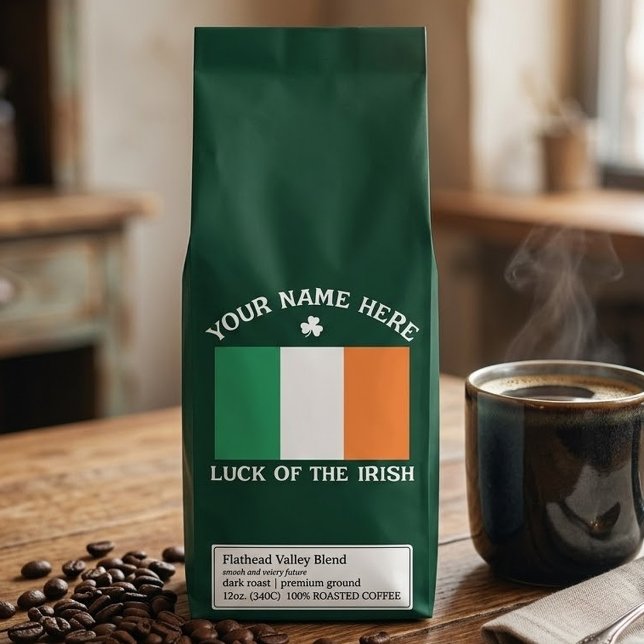 St Patrick's Day Ireland Flag Custom Name Shamrock Roasted Coffee (Creator Uploaded)