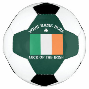 St Patrick's Day Ireland Flag Custom Name Shamrock Soccer Ball