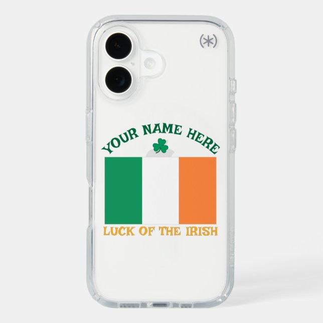 St Patrick's Day Ireland Flag Custom Name Shamrock Speck iPhone Case (Front)