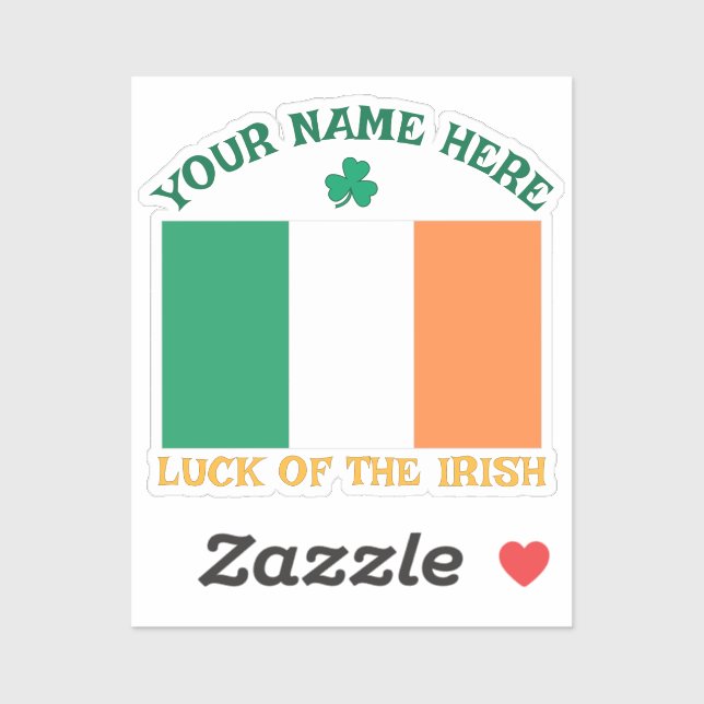 St Patrick's Day Ireland Flag Custom Name Shamrock Sticker (Sheet)