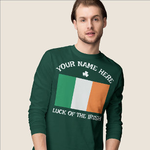 St Patrick's Day Ireland Flag Custom Name Shamrock T-Shirt