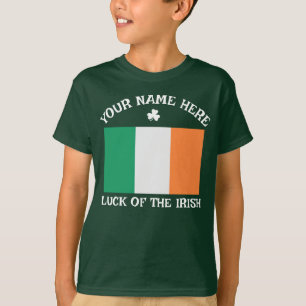 St Patrick's Day Ireland Flag Custom Name Shamrock T-Shirt