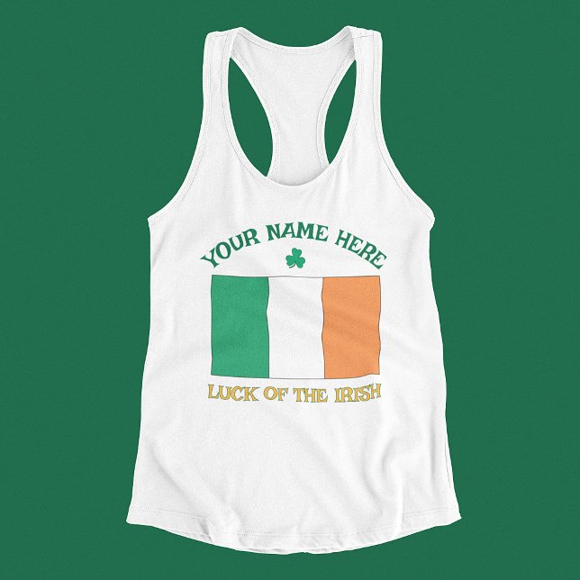 St Patrick's Day Ireland Flag Custom Name Shamrock Tank Top (Creator Uploaded)