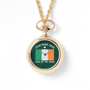 St Patrick's Day Ireland Flag Custom Name Shamrock Watch