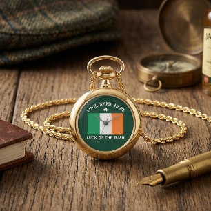 St Patrick's Day Ireland Flag Custom Name Shamrock Watch