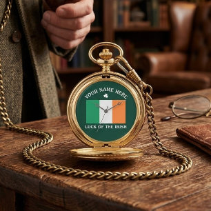 St Patrick's Day Ireland Flag Custom Name Shamrock Watch