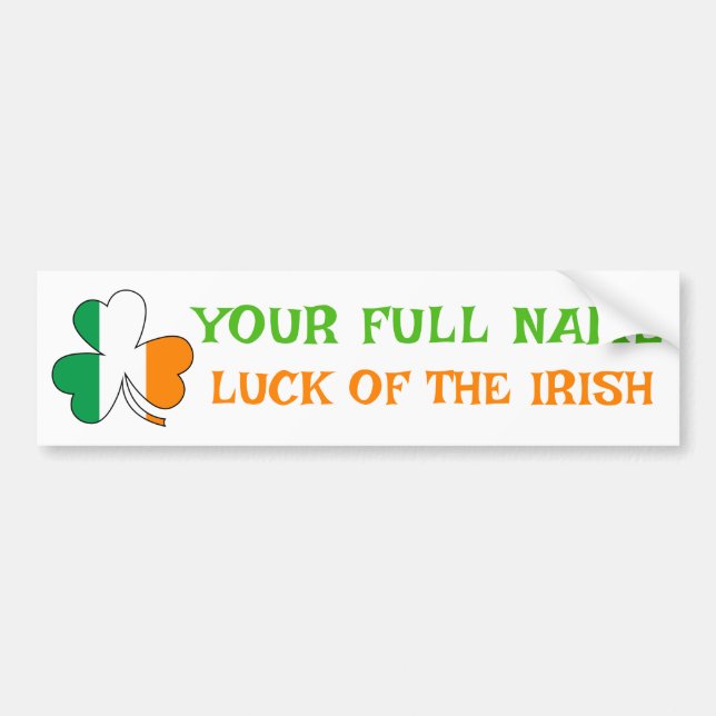 St Patrick's Day Ireland Flag Shamrock Custom Name Bumper Sticker (Front)