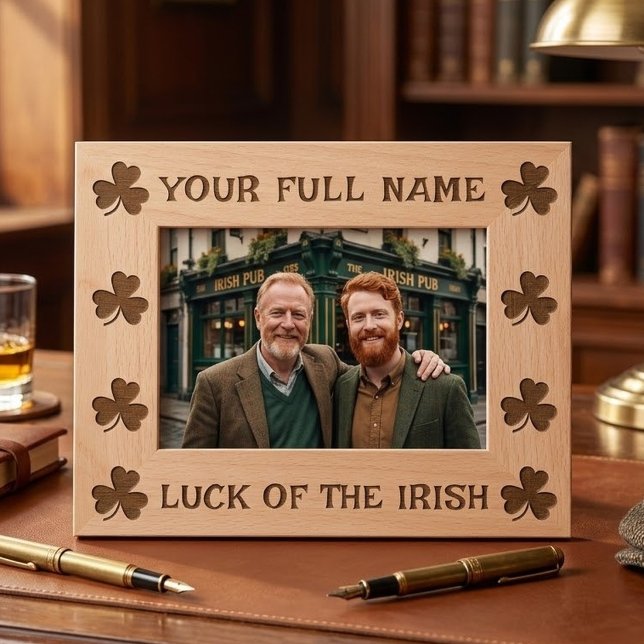 St Patrick's Day Ireland Flag Shamrock Custom Name Engraved Frames (Creator Uploaded)