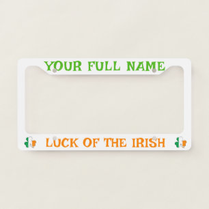 St Patrick's Day Ireland Flag Shamrock Custom Name License Plate Frame