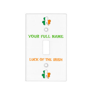 St Patrick's Day Ireland Flag Shamrock Custom Name Light Switch Cover