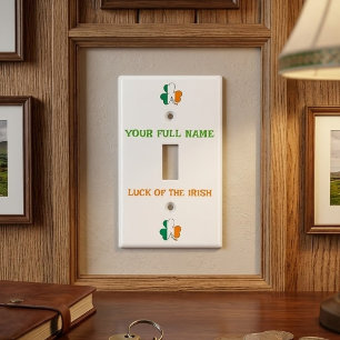 St Patrick's Day Ireland Flag Shamrock Custom Name Light Switch Cover