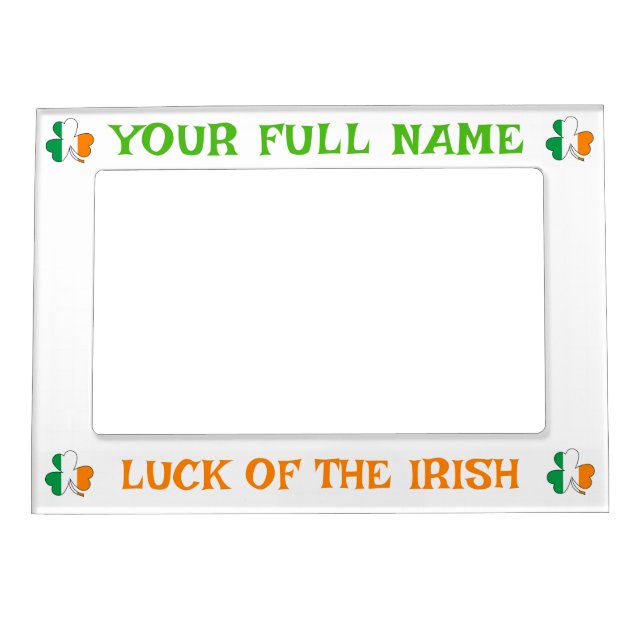 St Patrick's Day Ireland Flag Shamrock Custom Name Magnetic Frame (Front)