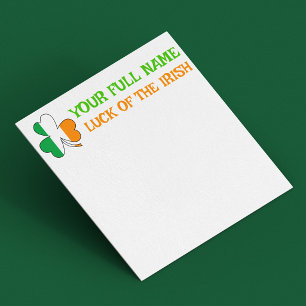 St Patrick's Day Ireland Flag Shamrock Custom Name Note Card
