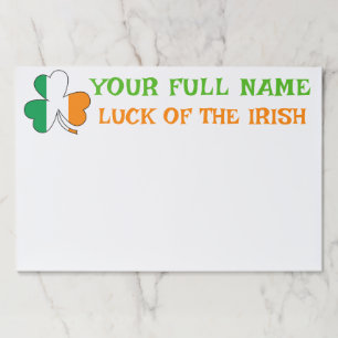 St Patrick's Day Ireland Flag Shamrock Custom Name Paper Pad