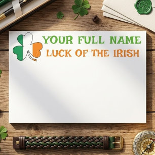 St Patrick's Day Ireland Flag Shamrock Custom Name Paper Pad