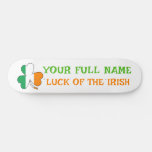 St Patrick&#39;s Day Ireland Flag Shamrock Custom Name Skateboard