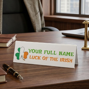 St Patrick's Day Ireland Flag Shamrock Custom Name Table Tent