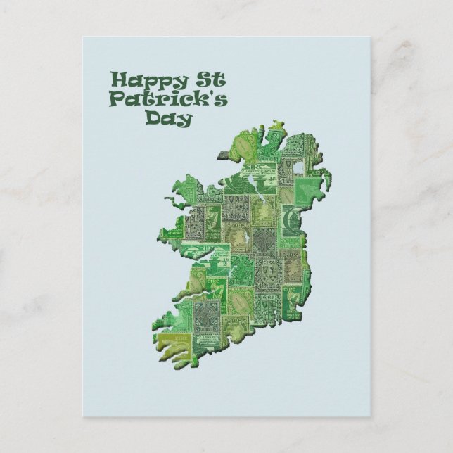 St Patrick's Day Ireland in stamps map Postcard (Front)
