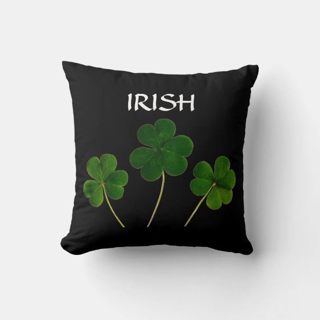 St Patrick's Day Irish 2020 Green Shamrock Black Throw Pillow (Front)