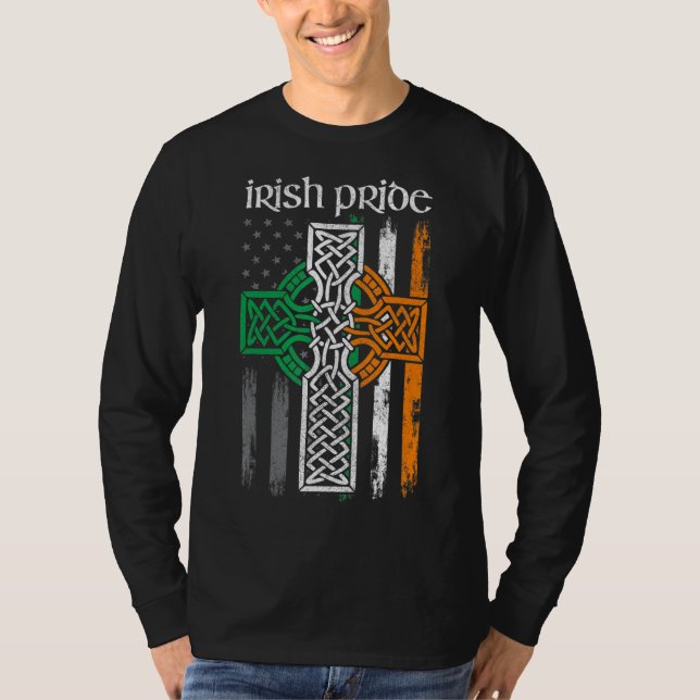 St Patricks Day Irish American Flag Celtic Tshirt  (Front)