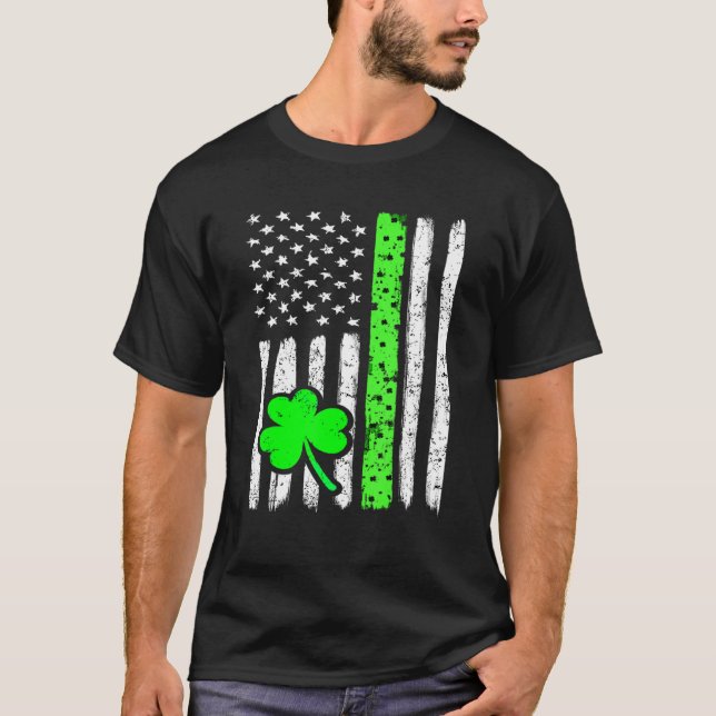 St Patrick's Day Irish American Flag  Happy St Pat T-Shirt (Front)