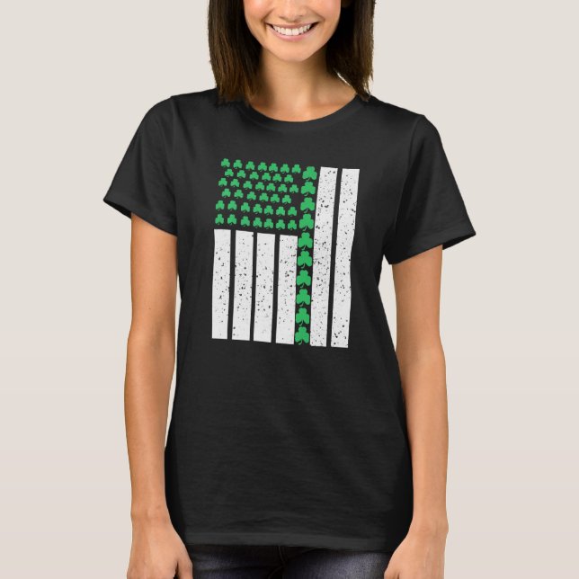 St Patricks Day Irish American Flag Shamrock Pride T-Shirt (Front)