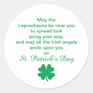 St. Patrick's Day Irish Blessing for Good Luck Classic Round Sticker