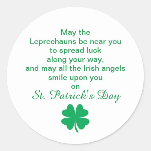 St Patricks Day Irish Blessing for Good Luck Classic Round Sticker