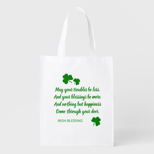 St Patricks Day Irish Blessing Green Shamrock Grocery Bag