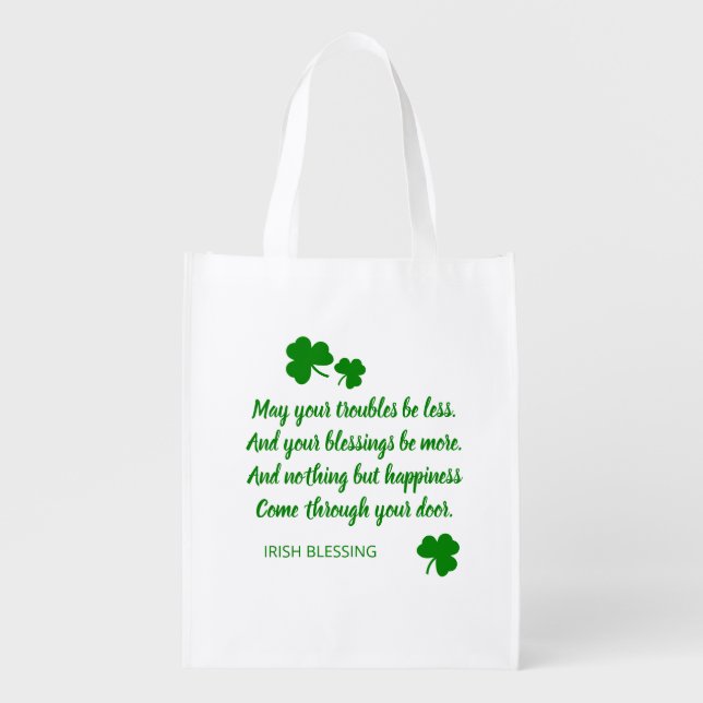 St. Patrick's Day Irish Blessing Green Shamrock Grocery Bag (Front)