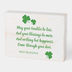 St. Patrick's Day Irish Blessing Green Shamrocks Wooden Box Sign